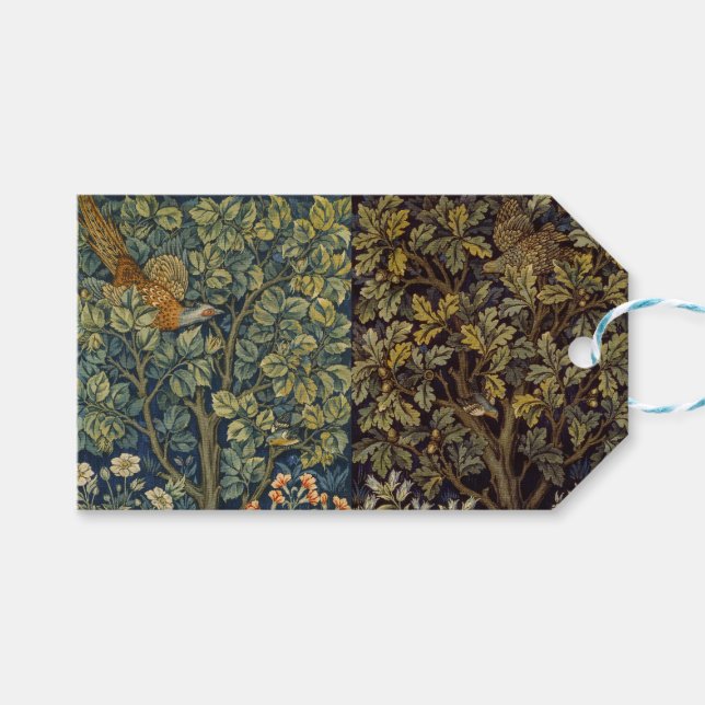 Étiquettes-cadeau William Morris - Pheasant Bird Tree Botanical (Devant (Horizontal))