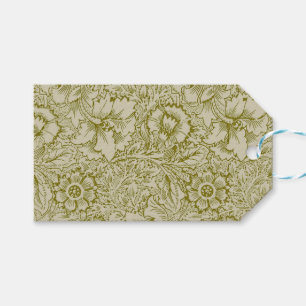 Étiquettes-cadeau William Morris Poppy Classic Floral Green