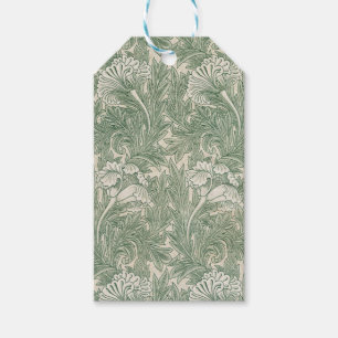 Étiquettes-cadeau William Morris tulip fond textile vert