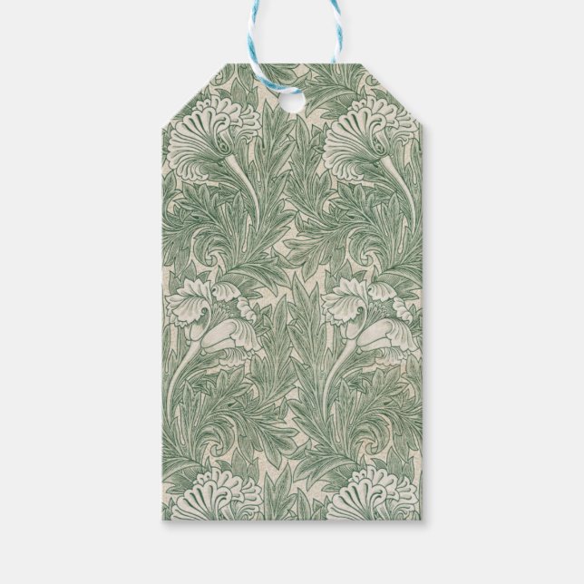 Étiquettes-cadeau William Morris tulip fond textile vert (Devant)