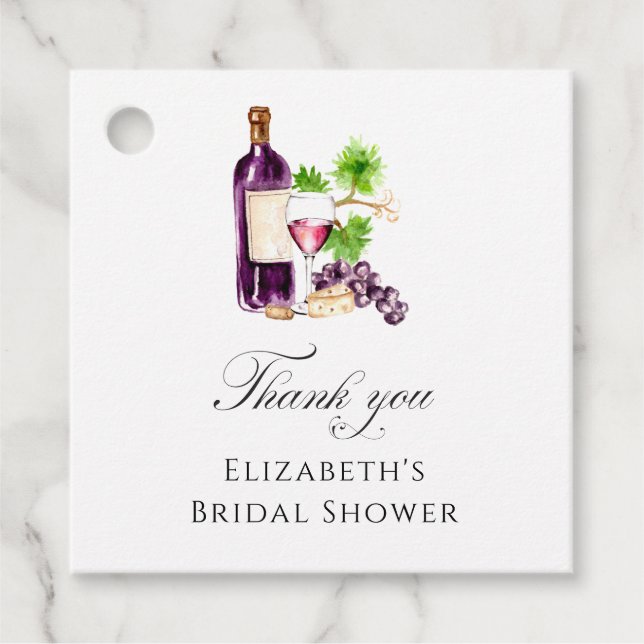 Étiquettes Cadeau Wine Bridal Shower Thank You Elegant Watercolor (Devant)