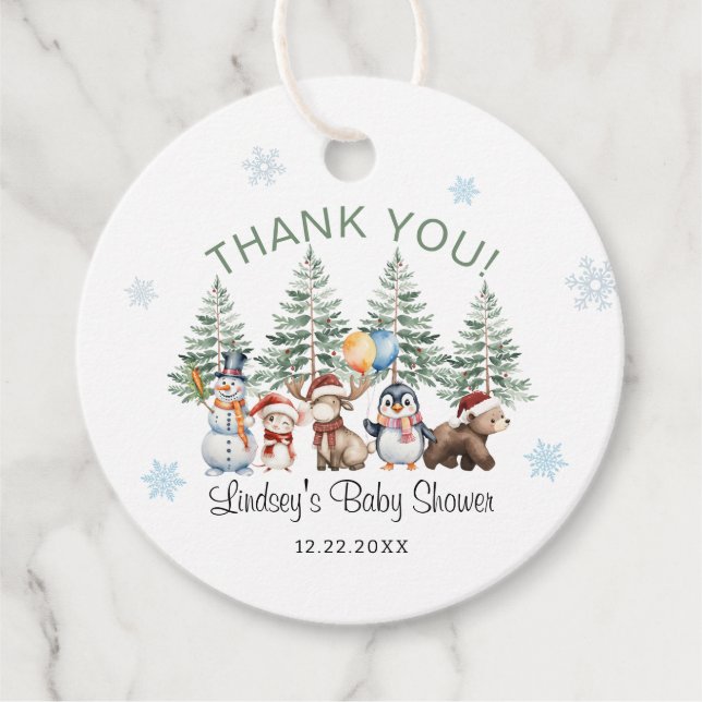 Étiquettes Cadeau Winter Animal Baby Shower Thank You (Devant)