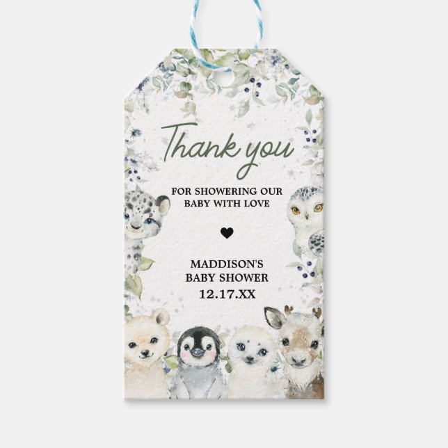 Étiquettes-cadeau Winter Arctic Animaux Baby shower Favoriser les ét (Devant)