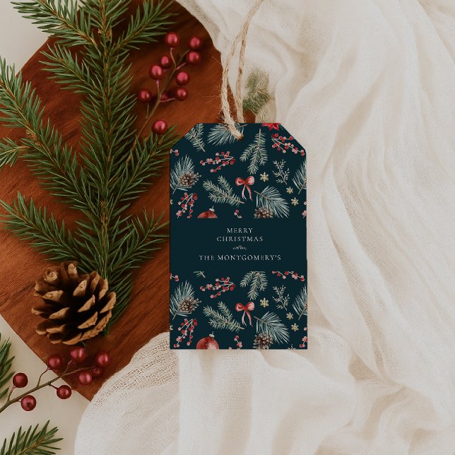 Étiquettes-cadeau Winter Botanicals Coquette Bow | Noël (Créateur téléchargé)