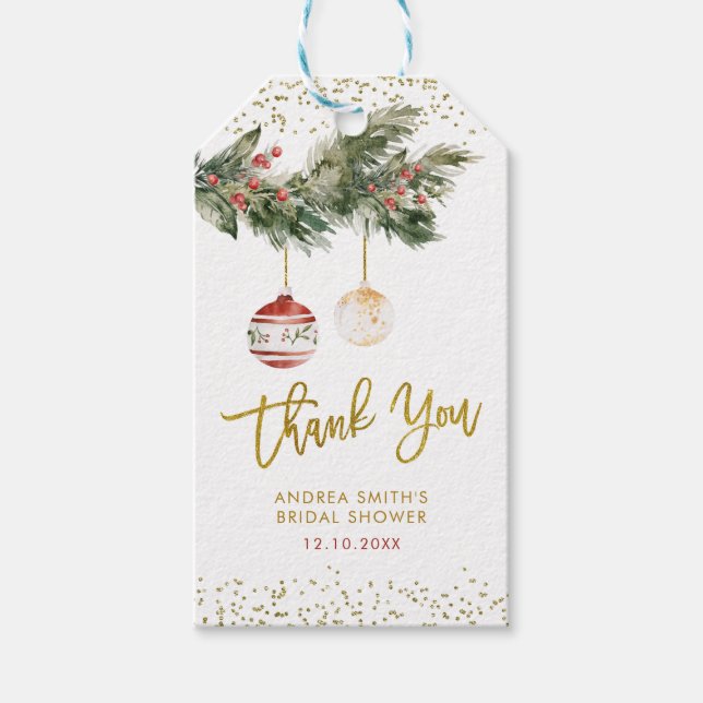 Étiquettes-cadeau Winter Deck the Halls Fête des mariées Merci (Devant)