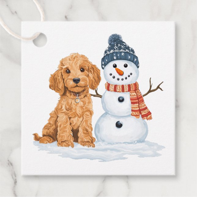 Étiquettes Cadeau Winter Goldendoodle Dog Cute Snowman (Devant)