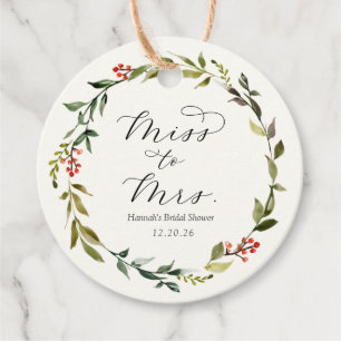 Étiquettes Cadeau Winter Greenery Fête des mariées Élégante Faveur T