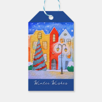 Étiquettes-cadeau Winter In A Quiet Little Town Christmas Card