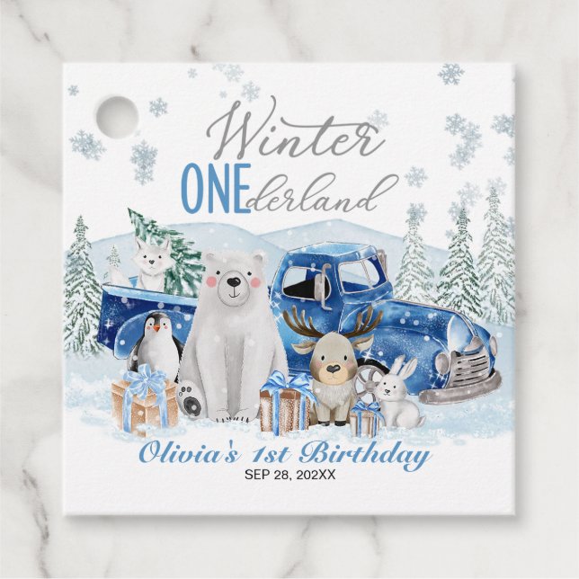 Étiquettes Cadeau Winter Onederland Arctic Animal Boy 1st Birthday (Devant)