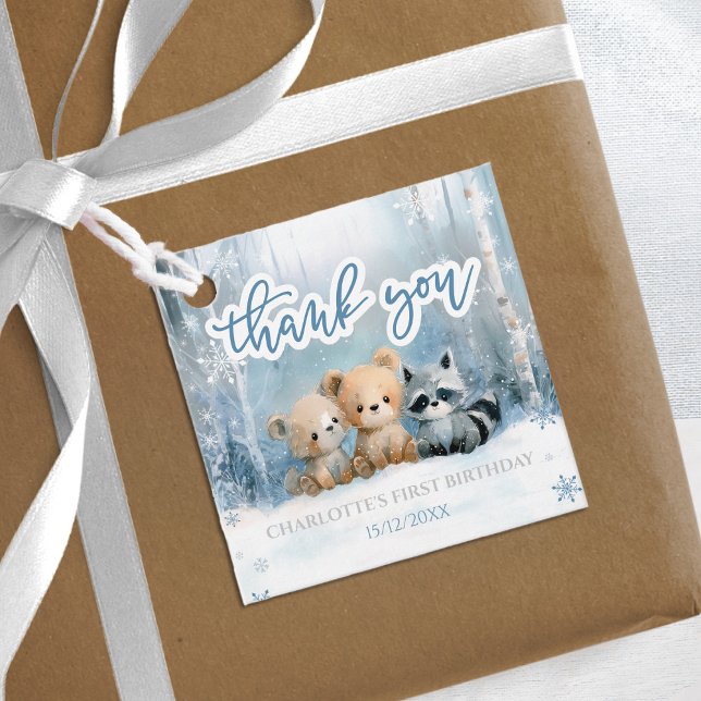 Étiquettes Cadeau Winter Onederland Bear Blue First Birthday Party (Créateur téléchargé)