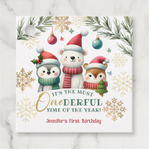Étiquettes Cadeau Winter Onederland Boho Animaux de Neige 1er Annive