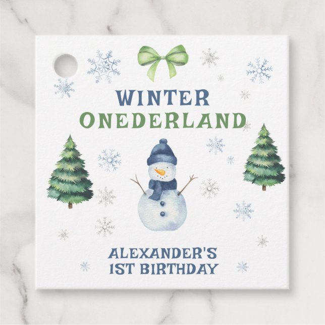 Étiquettes Cadeau Winter Onederland Snowman 1er anniversaire (Devant)
