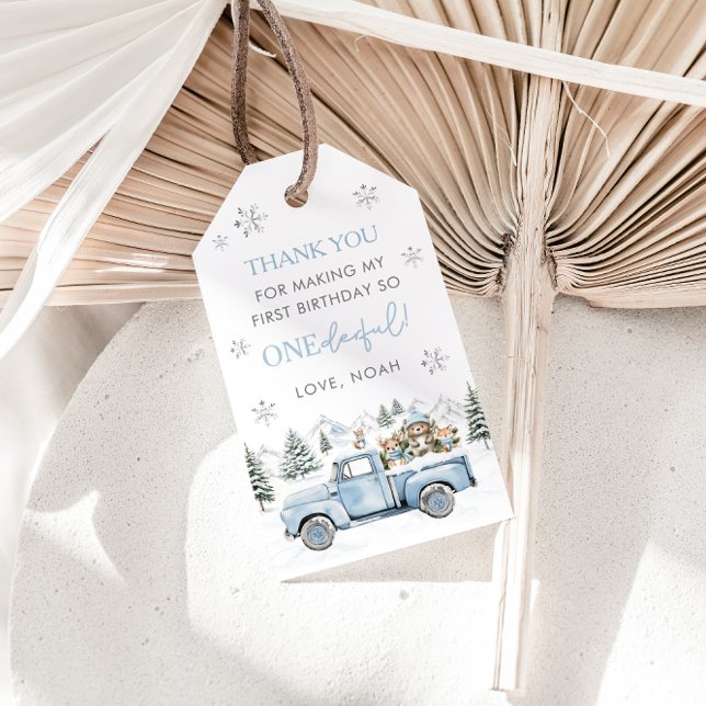 Étiquettes-cadeau Winter Onederland Woodland Animals 1st Birthday (Créateur téléchargé)