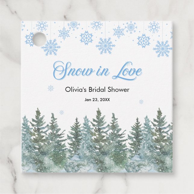 Étiquettes Cadeau Winter Pine Snow in Love Snowflakes Bridal Shower (Devant)