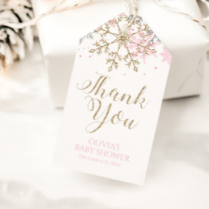 Étiquettes-cadeau Winter Pink Gold Snowflake Baby shower Favoriser T