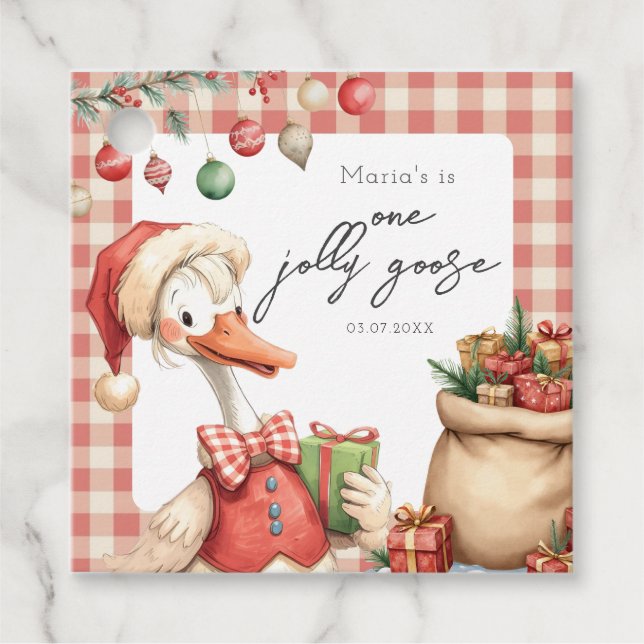 Étiquettes Cadeau Winter Red Christmas Silly Goose  1st birthday (Devant)