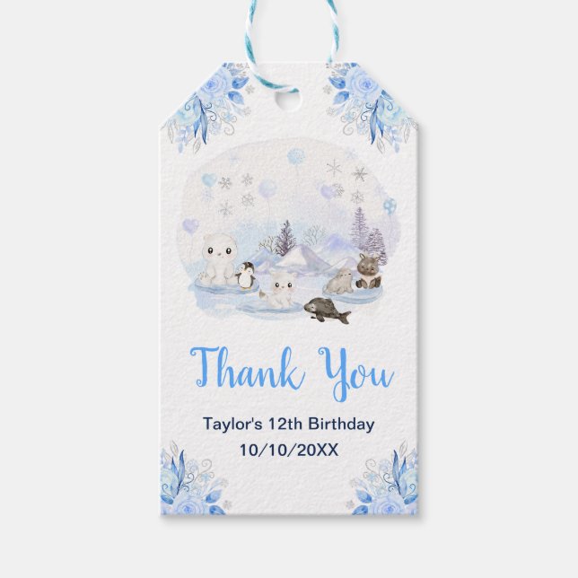 Étiquettes-cadeau Winter Wonderland Animals Birthday Party Thank You (Devant)
