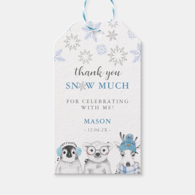 Étiquettes-cadeau Winter Wonderland Animaux garçon Favoriser merci C (Devant)