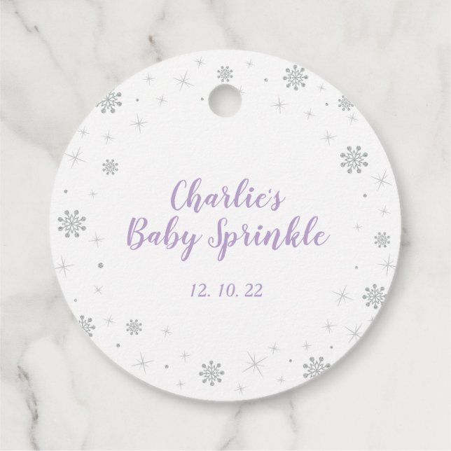 Étiquettes Cadeau Winter Wonderland Argent Purple Girl Baby Sprinky (Dos)