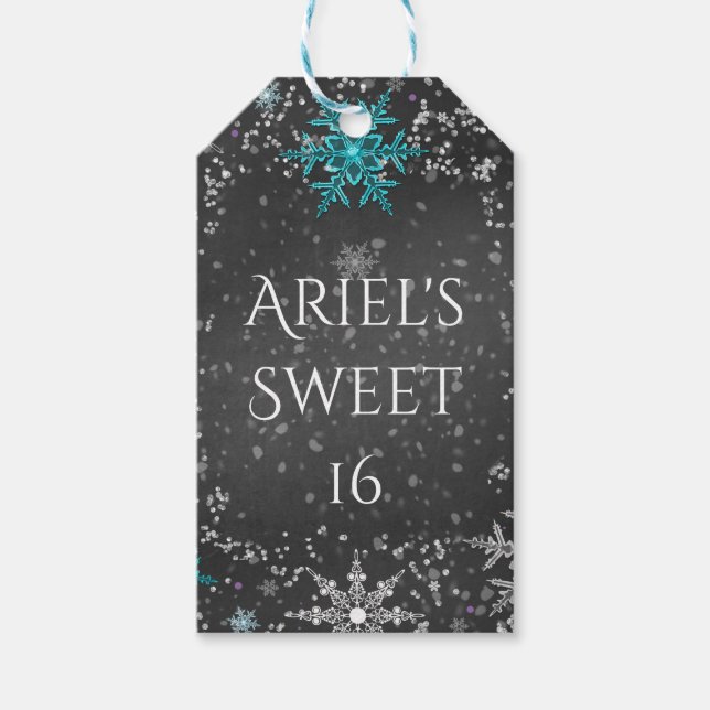 Étiquettes-cadeau Winter Wonderland Chalk Turquoise & Purple Custom  (Devant)