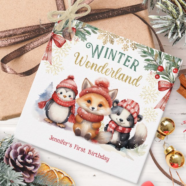 Étiquettes Cadeau Winter Wonderland Mignonne Neige Animaux Anniversa (Créateur téléchargé)