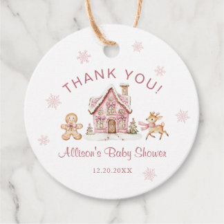 Étiquettes Cadeau Winter Wonderland Pink Baby Shower Thank You