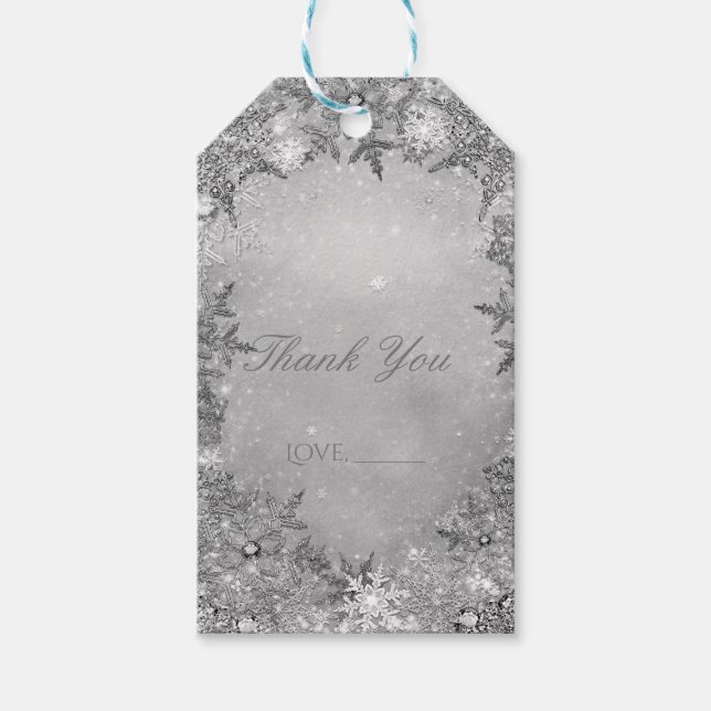 Étiquettes-cadeau Winter Wonderland Snowflakes Silver Elegant Party (Devant)