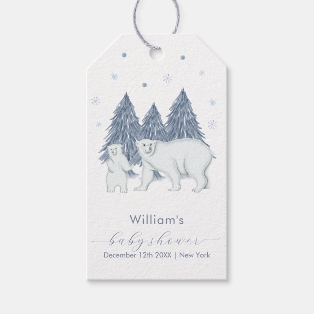 Étiquettes-cadeau Winter Woodland Forest Polar Bear Baby Shower  (Devant)