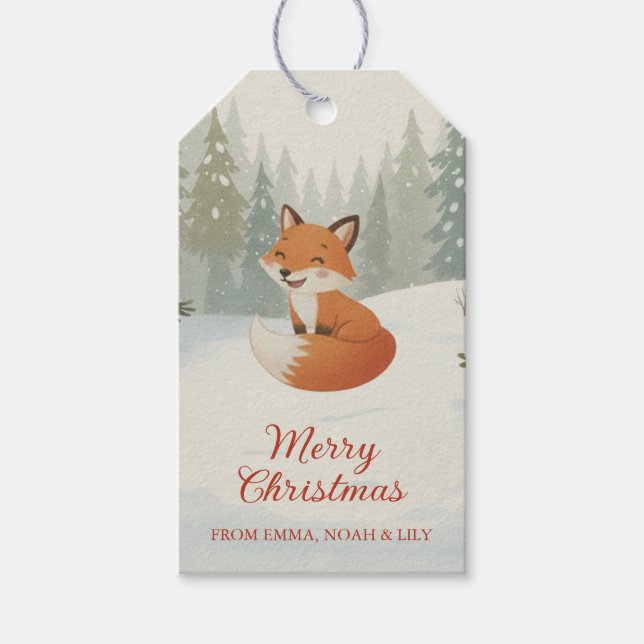 Étiquettes-cadeau Winter Woodland Merry Christmas Forest Fox (Devant)