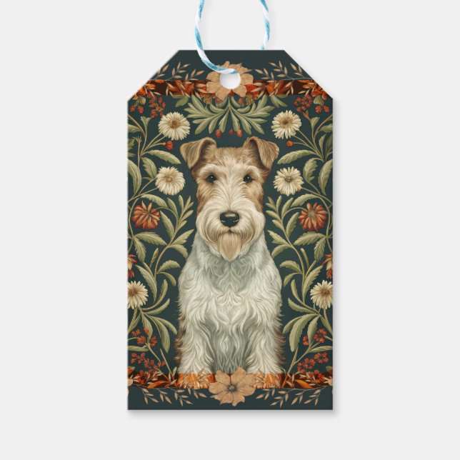 Étiquettes-cadeau Wire Fox Terrier in William Morris Floral Style (Devant)