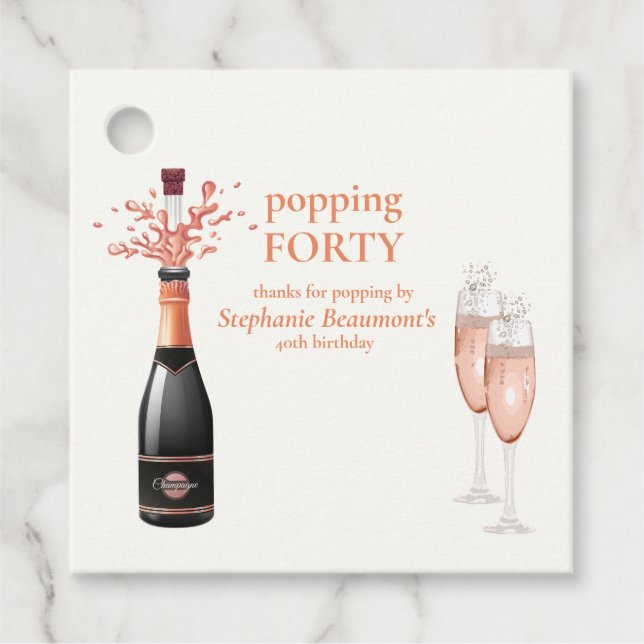 Étiquettes Cadeau Woman's Funny Popping Champagne 40th Birthday (Devant)
