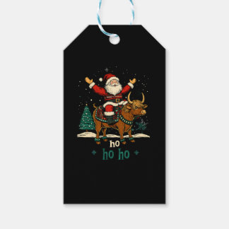 Étiquettes-cadeau Womens Xmas Tree Lighting Santa Riding Highland Co
