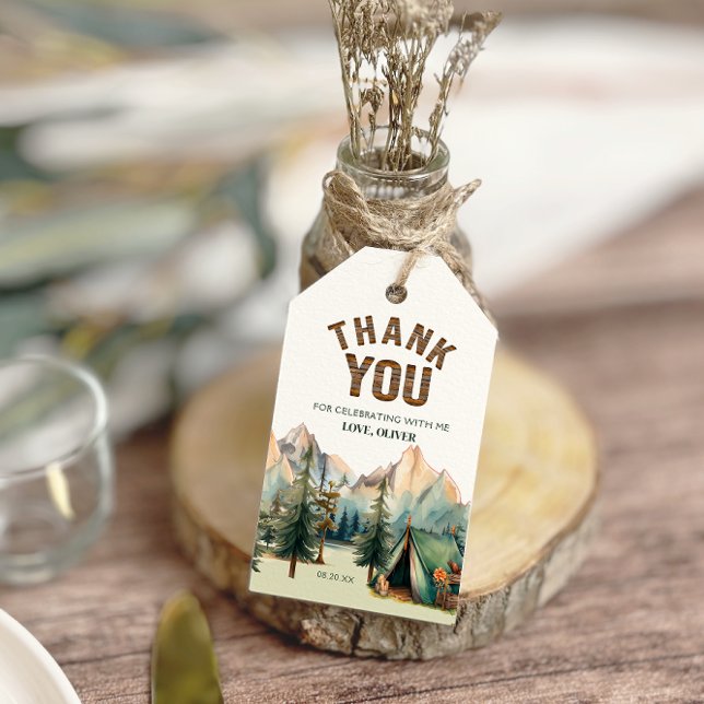 Étiquettes-cadeau Woodland Adventure Camper Anniversaire Favoriser T (Créateur téléchargé)