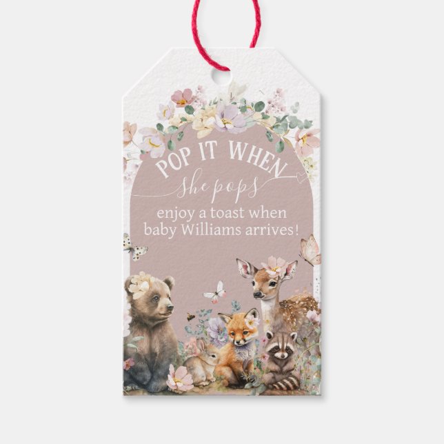 Étiquettes-cadeau Woodland animal floral fille Baby shower pop it (Devant)