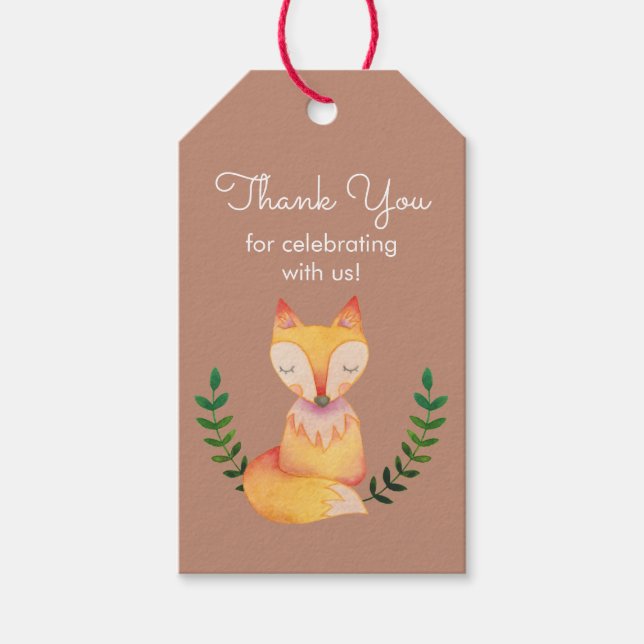 Étiquettes-cadeau Woodland Fox Baby shower Merci Favoriser les étiqu (Devant)