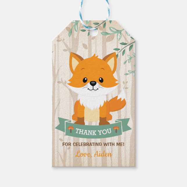 Étiquettes-cadeau Woodland Fox Forest 1er anniversaire Baby shower d (Devant)