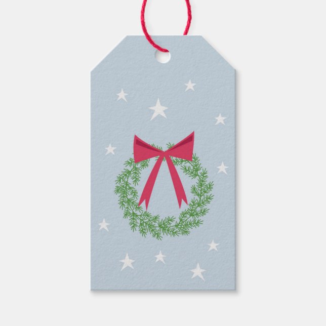 Étiquettes-cadeau Wreath de Noël d'hiver avec Bow Retro Inspiré (Devant)