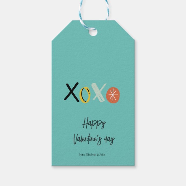 Étiquettes-cadeau "XOXO" Cœurs Saint-Valentin  Vert Menthe (Devant)
