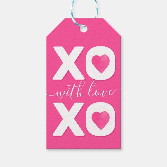 Étiquettes-cadeau XOXO Rose Blanc Saint Valentin Nom personnalisé (Devant)