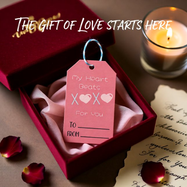 Étiquettes-cadeau XOXO Saint Valentin rose (My Heart Beats XOXO Pink Valentine Gift Tags)