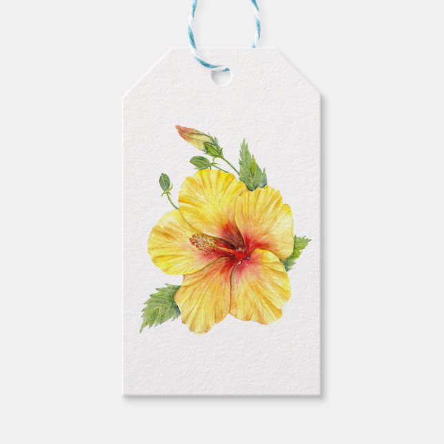 Étiquettes-cadeau Yellow Hibiscus Botanical (Devant)