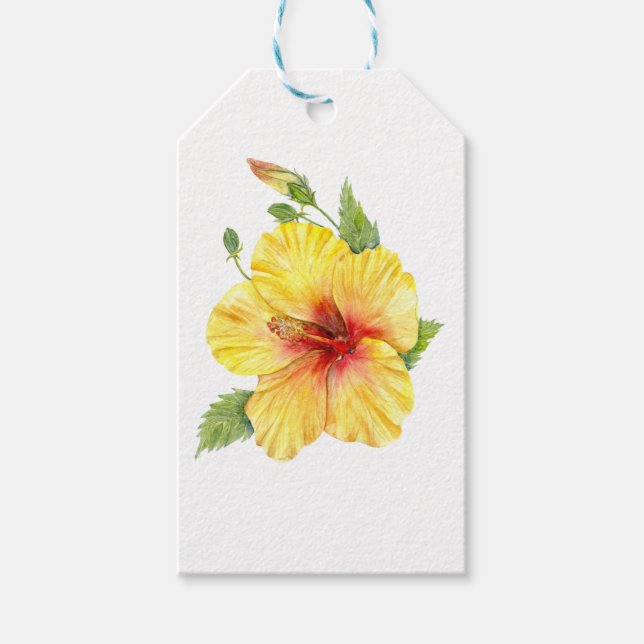 Étiquettes-cadeau Yellow Hibiscus Botanical (Devant)