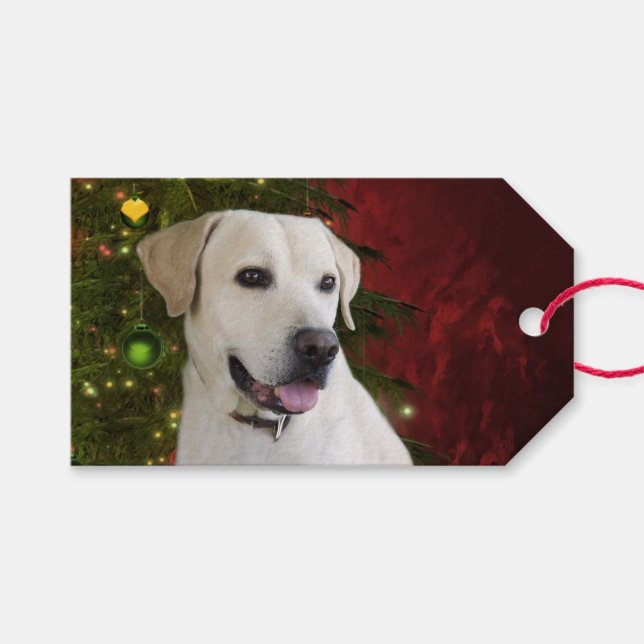 Étiquettes-cadeau Yellow lab Christmas (Devant (Horizontal))