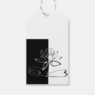 Étiquettes-cadeau Yin Yang Fleur de Lotus Noir et Blanc