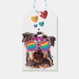 Étiquettes-cadeau Yorkie Chien avec Coeurs Saint-Valentin