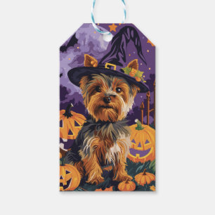 Étiquettes-cadeau Yorkshire Terrier Chien Halloween Sorcière Et Citr