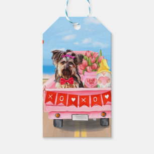 Étiquettes-cadeau Yorkshire Terrier Chien Valentine's Day Coeurs Cam