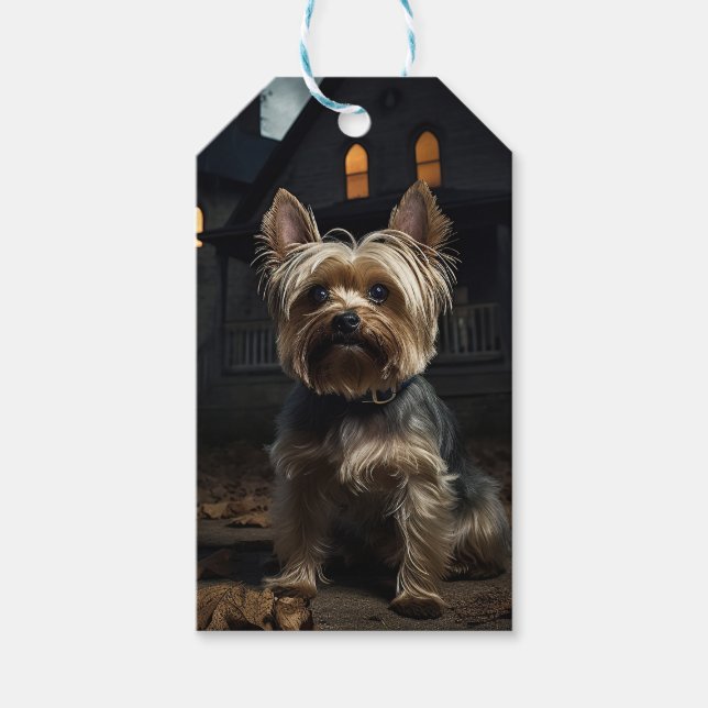 Étiquettes-cadeau Yorkshire Terrier Halloween effrayant (Devant)