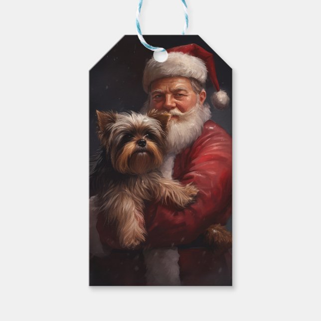 Étiquettes-cadeau Yorkshire Terrier Santa Claus Festive Noël (Devant)
