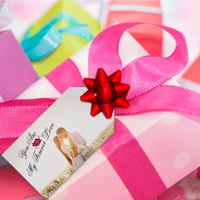 Étiquettes-cadeau "You Are My Forever Love" Rose rouge photo élégant (Créateur téléchargé)